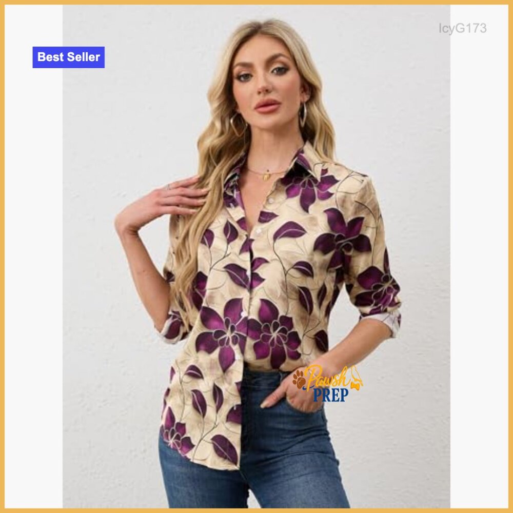 Wrinkle-Resistant Silky Button Down Blouse, Long … - image 2